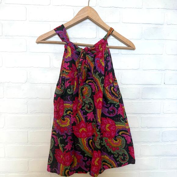 J.CREW Women's Floral Sleeveless Trapeeze Bow 100% Silk Top Blouse sz M - Picture 1 of 6